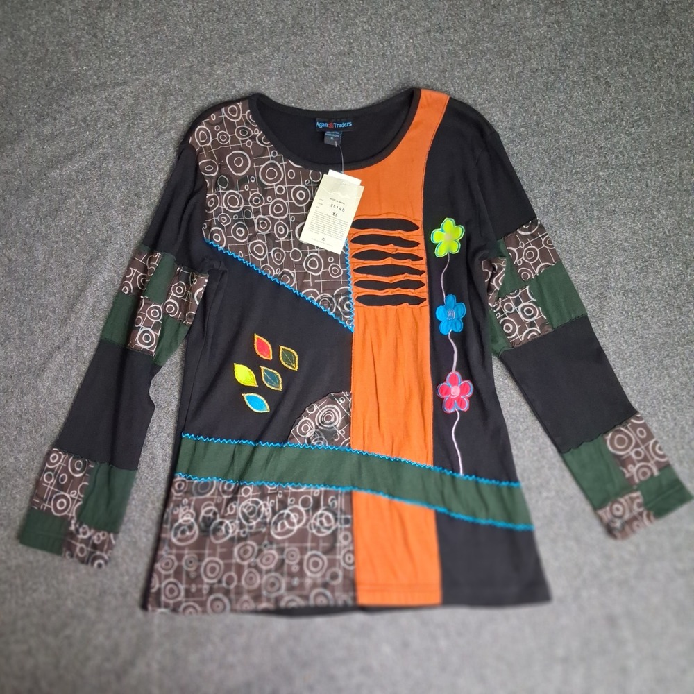 Agan Traders Womens XL‎ Bohemian Patchwork Floral Embroidered Cotton Top